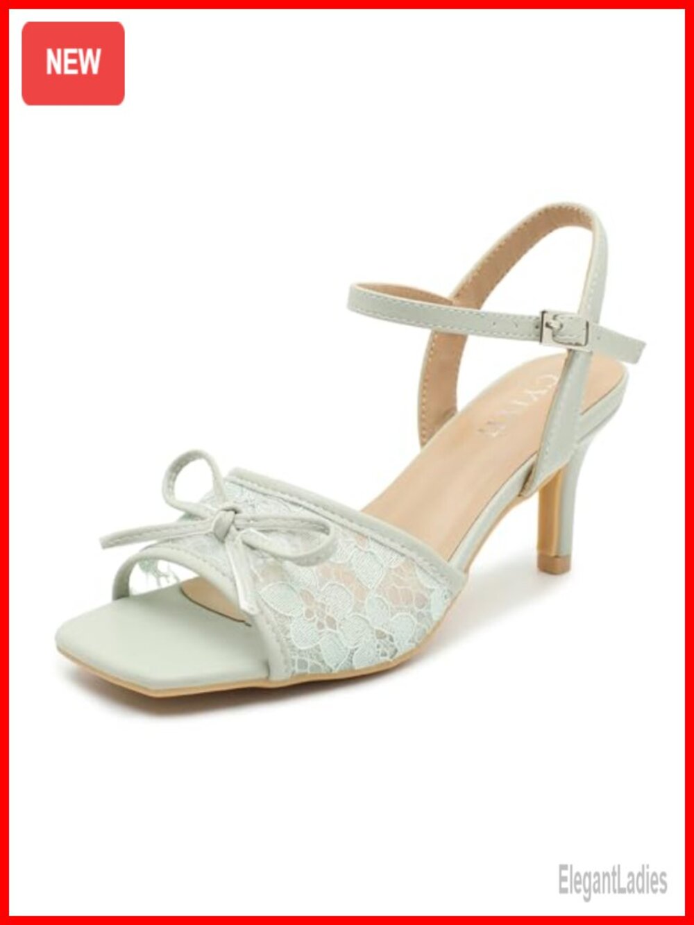 Lace Bow Kitten Heel Sandals Open Toe Ankle Strap Formal Women's Shoes